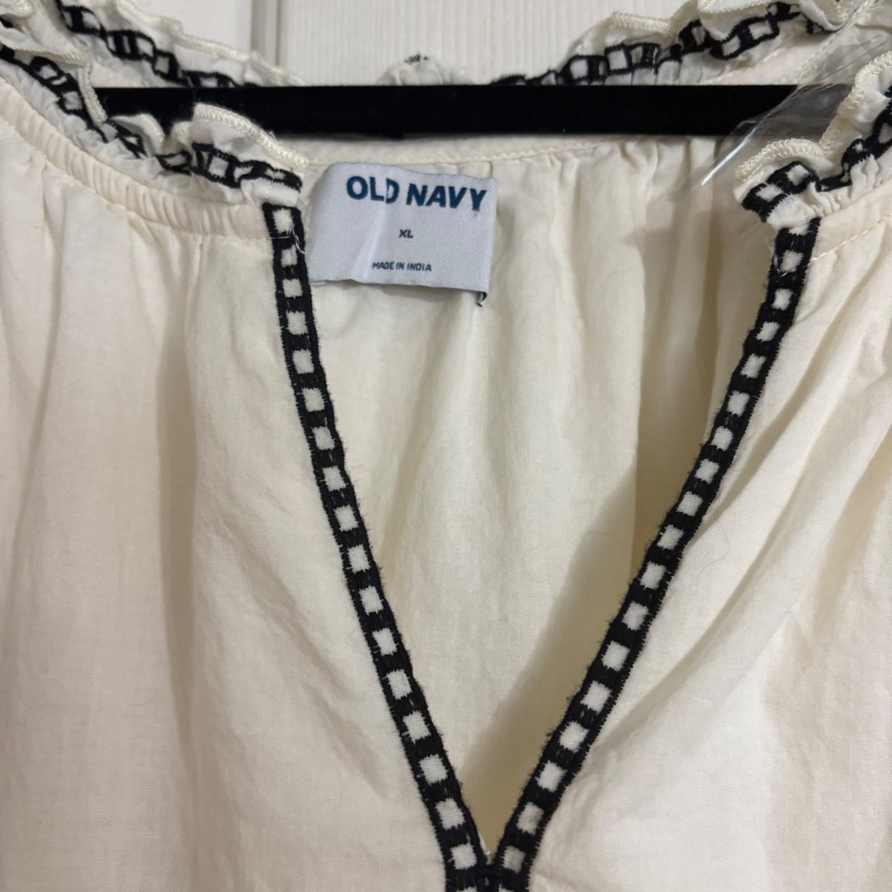 Old Navy Dress Women XL White Cotton Embroidered Cotton Boho Babydoll Pockets - Picture 9 of 10